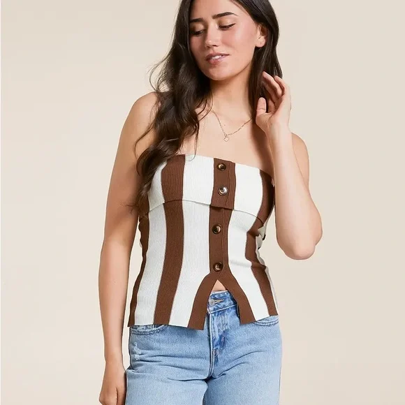 Buckle The Workshop Brand Brown and Cream Striped Top - Picture 3 of 3